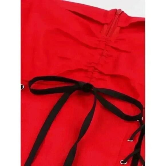 Retro Drawstring Gothic Lace Up Dress, Off Shoulder Short Sleeve Waist Sz M - Picture 5 of 6